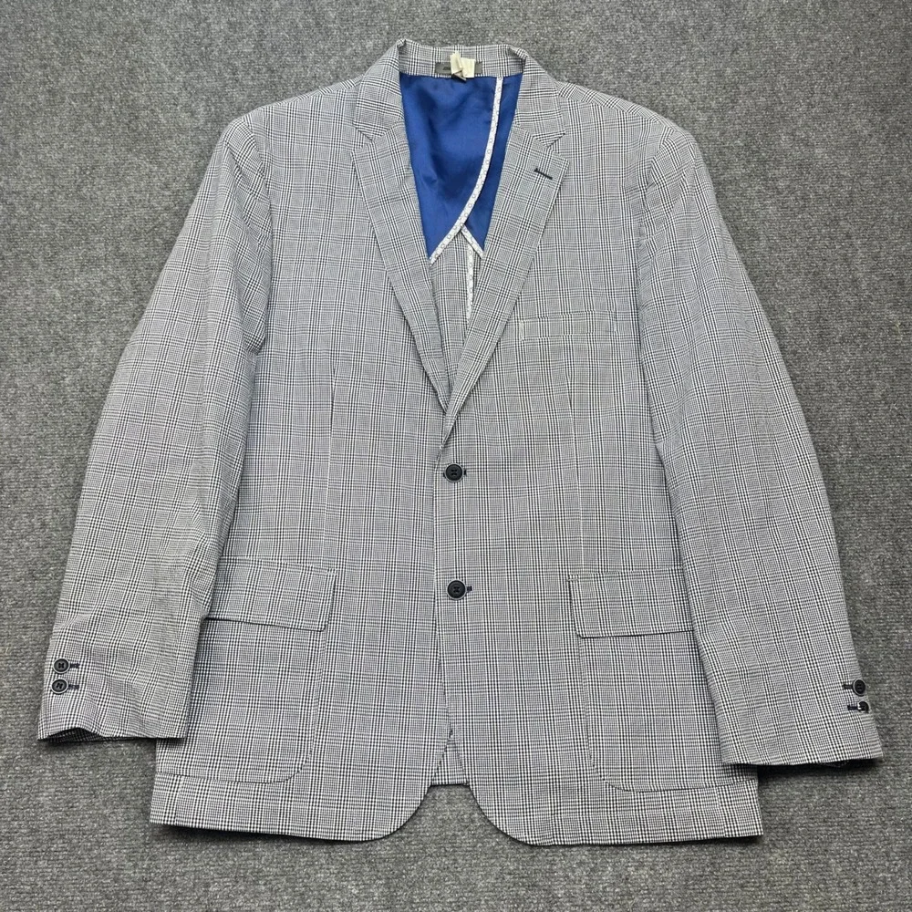 Johnston Murphy Mens XXL Blazer Sport Coat Navy White Micro Check SeerSucker